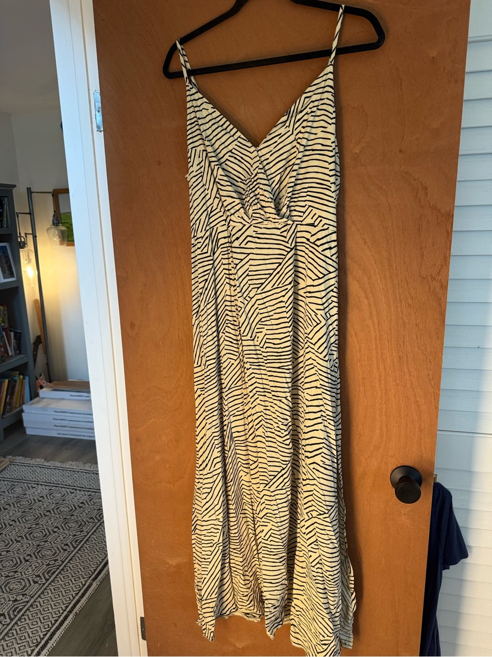 kush Womens XL Beige Black Animal Print V-Neck Strappy Slip Midi Dress